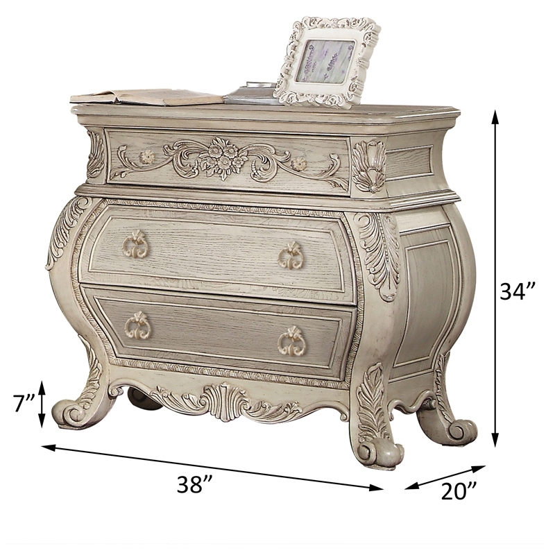 ACME Ragenardus 3-Drawer Wood Bombe Nightstand in Antique White