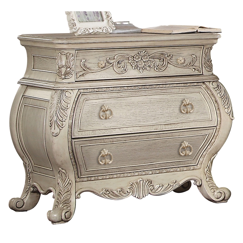 ACME Ragenardus 3-Drawer Wood Bombe Nightstand in Antique White