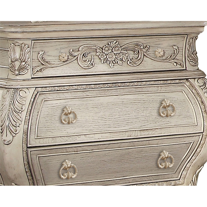 ACME Ragenardus 3-Drawer Wood Bombe Nightstand in Antique White
