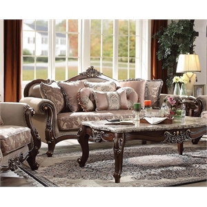 ACME Mehadi Velvet Upholstered Sofa with 8 Pillows in Walnut