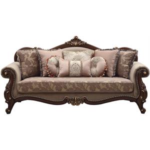 acme mehadi sofa (with 8 pillows) in velvet & walnut
