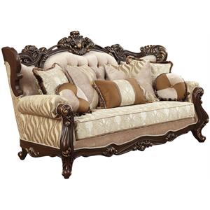 ACME Shalisa Fabric Tufted Sofa with 7 Pillows in Walnut