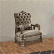 ACME Dresden Tufted Chair with 1 Pillow in Bone Velvet and Gold Patina