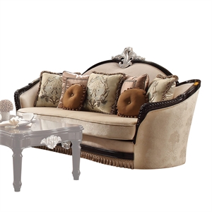 ACME Ernestine Sofa (with 7 Pillows) in Tan Fabric & Black