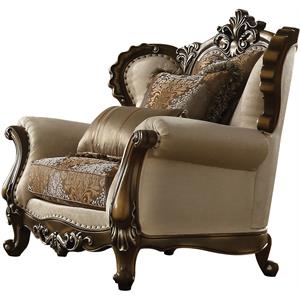 acme latisha chair in tan pattern fabric & antique oak