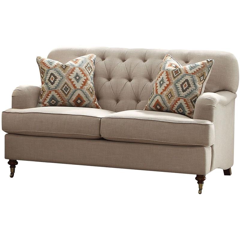 ACME Alianza Loveseat (with 2 Pillows) in Beige Fabric