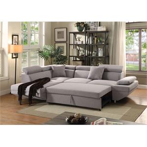 acme jemima sectional sofa with sleeper in gray fabric