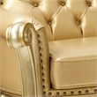 ACME Vendome Faux Leather Tufted Loveseat with 3 Pillows in Bone and Gold Patina