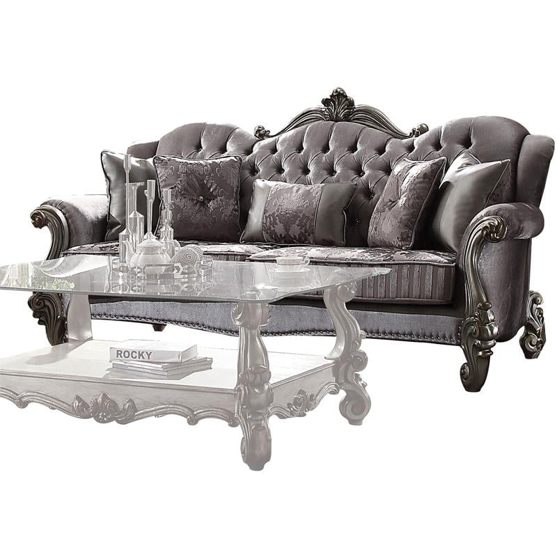 ACME Versailles Velvet Tufted Nail-head Trim Sofa in Antique Platinum and Silver