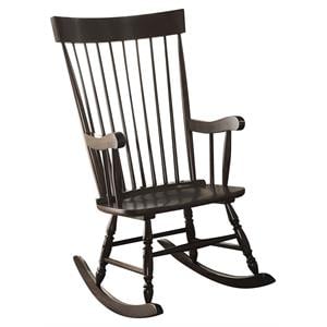acme arlo wooden rocking chair with spindle back and recessed armrest in black