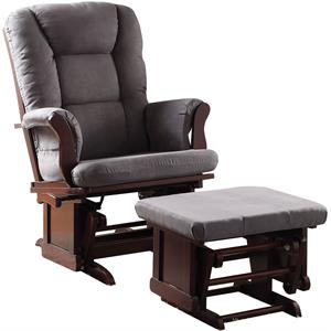 acme aeron 2pc pk glider chair & ottoman in gray microfiber & cherry