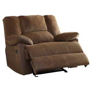 acme oliver pillow top arm oversized motion glider recliner in chocolate fabric