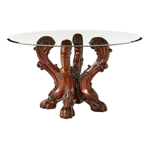 ACME Dresden Dining Table with Single Pedestal in Cherry Oak and Clear Glass