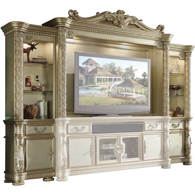 ACME Vendome II Wooden Entertainment Center in Gold Patina and Bone
