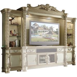 ACME Vendome II Wooden Entertainment Center in Gold Patina and Bone