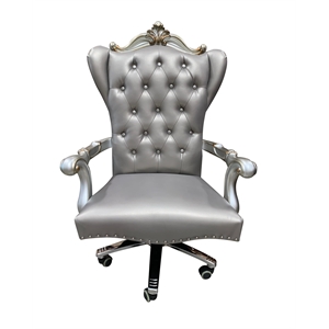 ACME Versailles Faux Leather Swivel Executive Office Chair in Silver Platinum