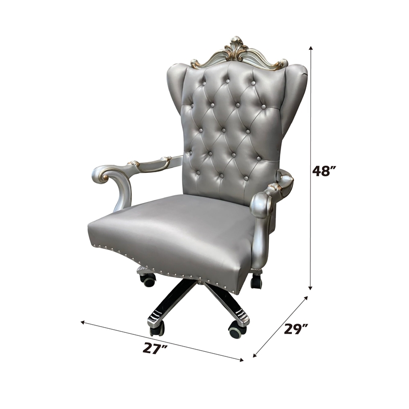 ACME Versailles Faux Leather Swivel Executive Office Chair in Silver Platinum