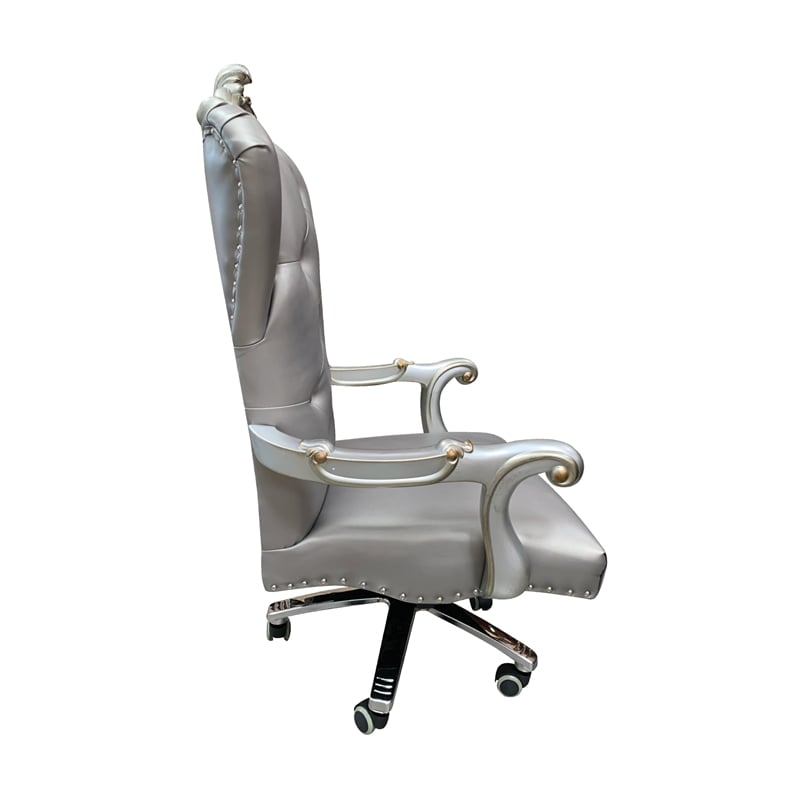 ACME Versailles Faux Leather Swivel Executive Office Chair in Silver Platinum