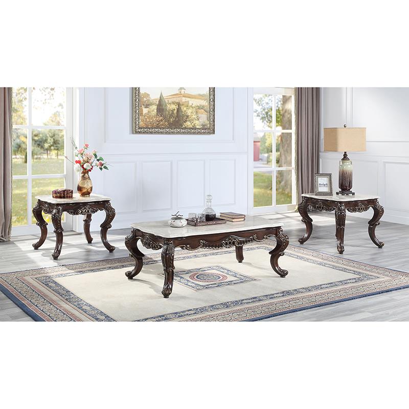 ACME Benbek Wooden Coffee Table in Marble and Antique Oak