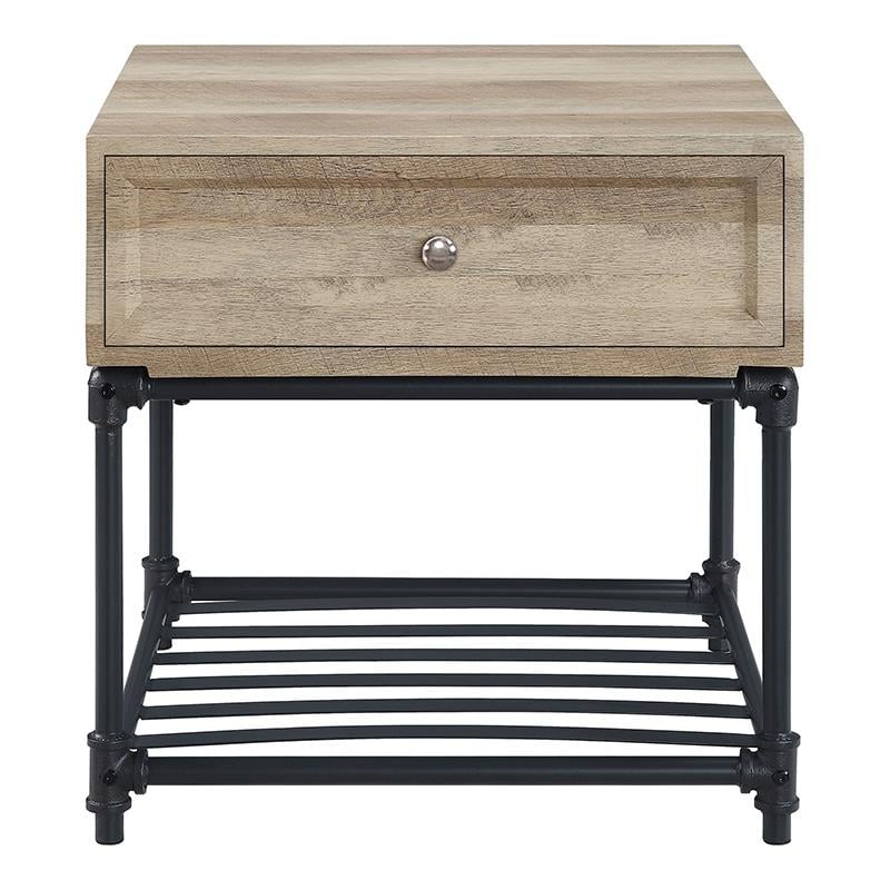 ACME Brantley 1-Drawer Wooden Square End Table in Oak and Sandy Black