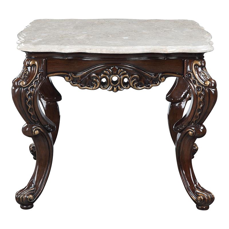 ACME Benbek Wooden End Table in Marble and Antique Oak