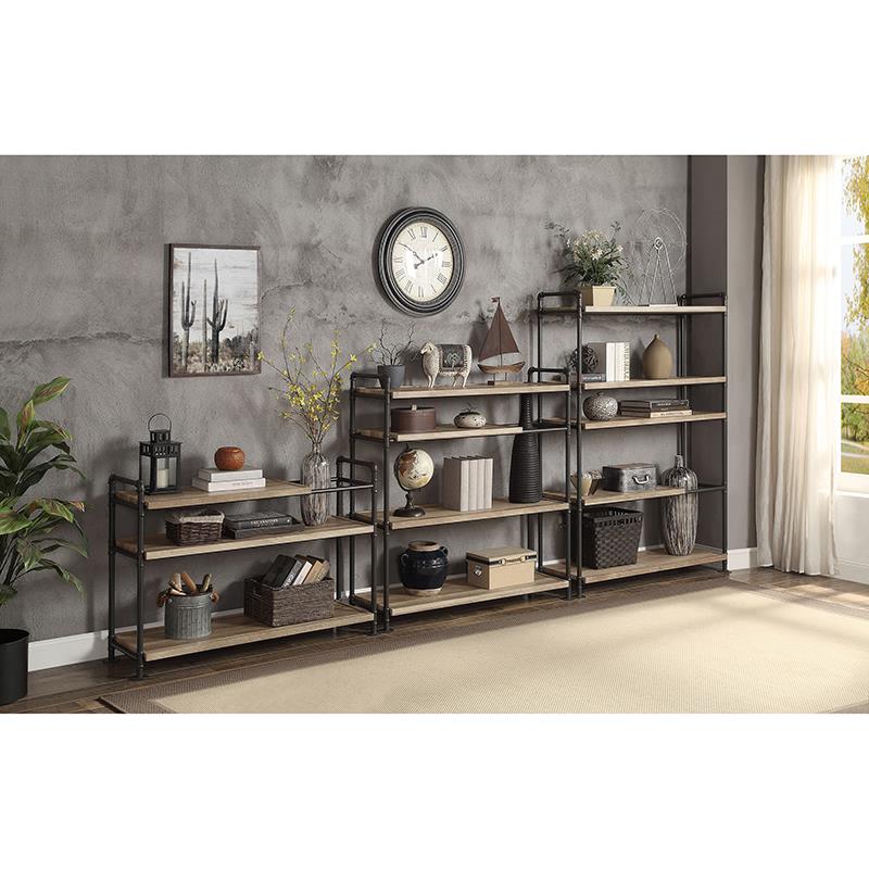 ACME Brantley Bookshelf with 5 Wooden Shelves in Oak and Sandy Black