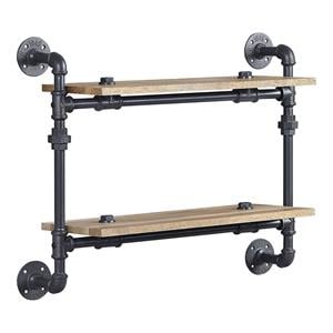 ACME Brantley Wall Rack with 2 Wooden Shelves in Oak and Sandy Black