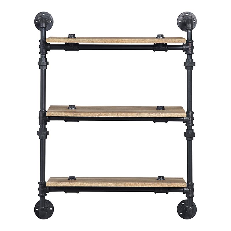 ACME Brantley Wall Rack with 3 Wooden Shelves in Oak and Sandy Black
