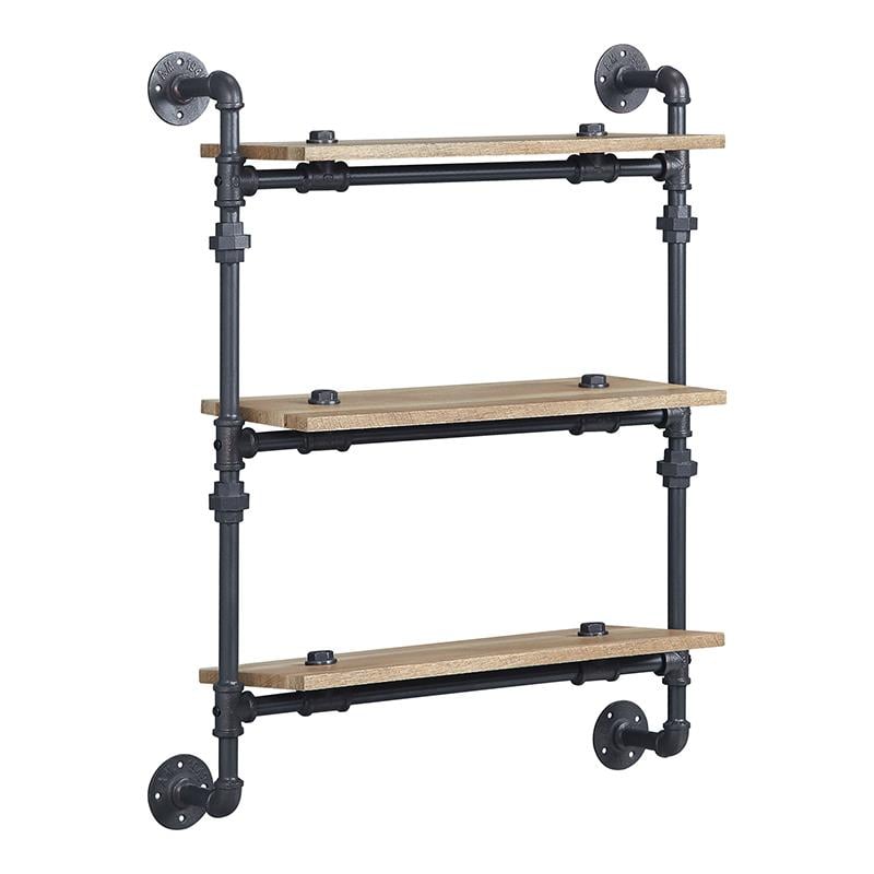 ACME Brantley Wall Rack with 3 Wooden Shelves in Oak and Sandy Black