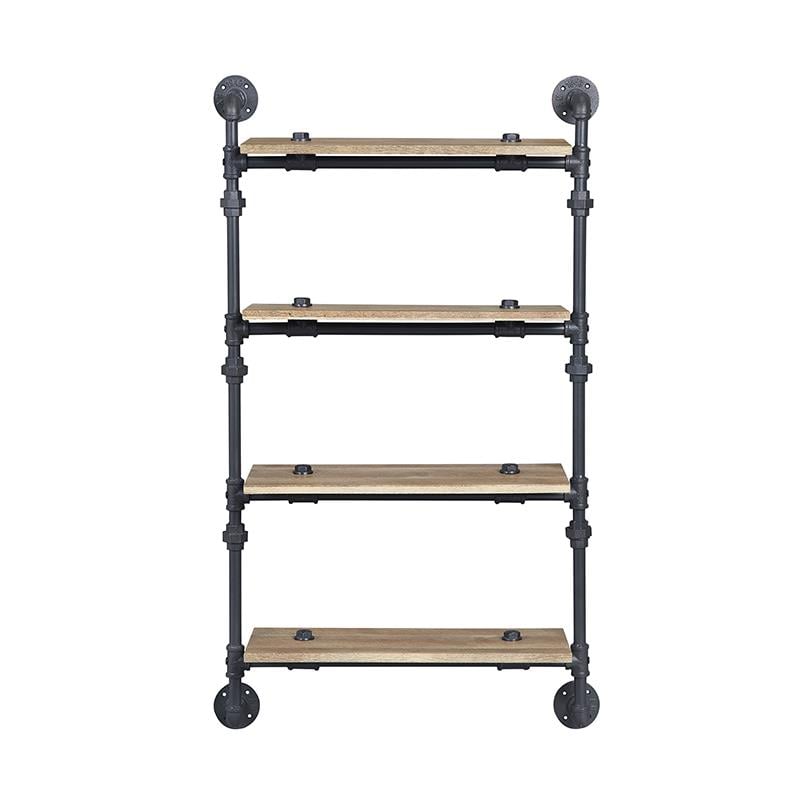 ACME Brantley Wall Rack with 4 Wooden Shelves in Oak and Sandy Black