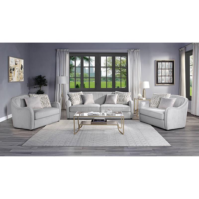 ACME Mahler Loveseat with 4 Pillows in Beige Linen Fabric