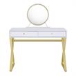 ACME Coleen 2 Wooden Drawers Vanity Desk with Jewelry Tray in White and Gold