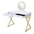 ACME Coleen 2 Wooden Drawers Vanity Desk with Jewelry Tray in White and Gold