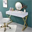 ACME Coleen 2 Wooden Drawers Vanity Desk with Jewelry Tray in White and Gold