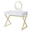 ACME Coleen 2 Wooden Drawers Vanity Desk with Jewelry Tray in White and Gold