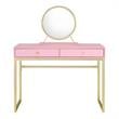 ACME Coleen 2 Wooden Drawers Vanity Desk with Jewelry Tray in Pink and Gold