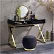 ACME Coleen Glass Top Vanity Desk with Jewelry Tray in Black and Gold