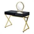 ACME Coleen Glass Top Vanity Desk with Jewelry Tray in Black and Gold
