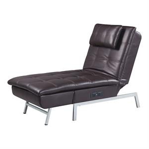 acme padilla chaise lounge with pillow and usb port in brown