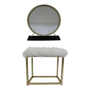 acme adao vanity mirror and stool in black and brass