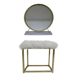 acme adao vanity mirror and stool in white and brass