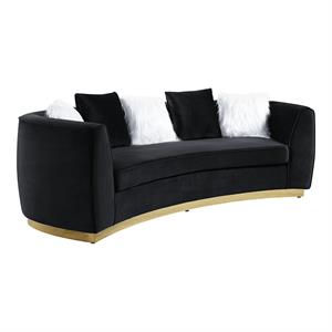 acme achelle sofa with 5 pillows in black velvet