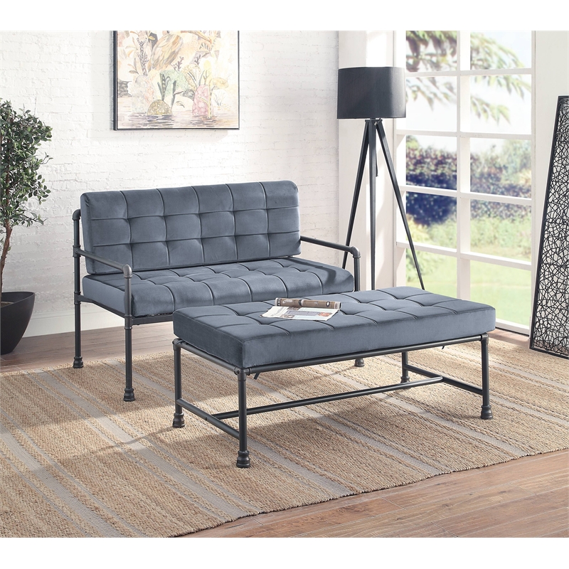 ACME Brantley Loveseat in Gray Velvet & Sandy Gray Finish