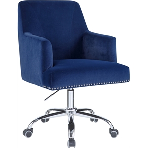 acme trenerry office chair in blue velvet & chrome finish