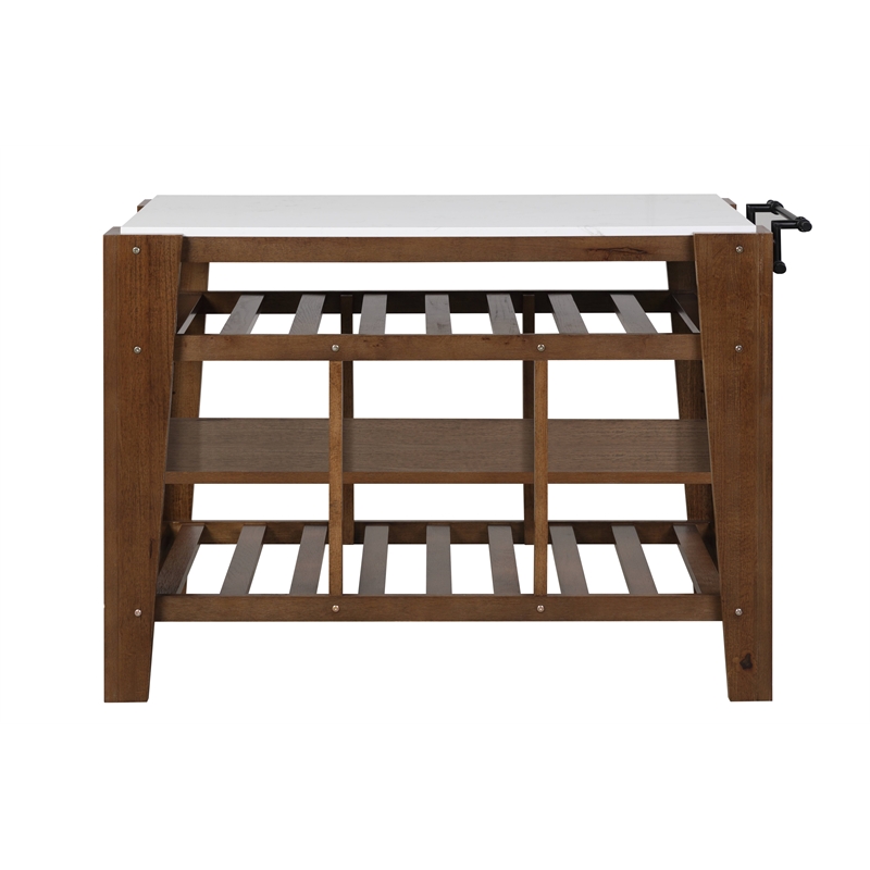 ACME Alaroa 3-Shelf Wooden Kitchen Island  in Marble and Rustic Brown