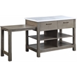 ACME Feivel Kitchen Island with Pull Out Table in Marble Top and Rustic Oak