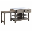 ACME Feivel Kitchen Island with Pull Out Table in Marble Top and Rustic Oak