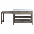 ACME Feivel Kitchen Island with Pull Out Table in Marble Top and Rustic Oak