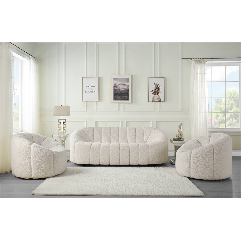 ACME Osmash Wooden Frame Sofa in White Teddy Sherpa