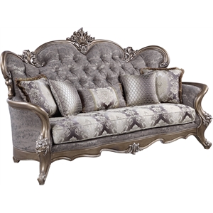 acme elozzol loveseat with 3 pillows in fabric & antique bronze finish